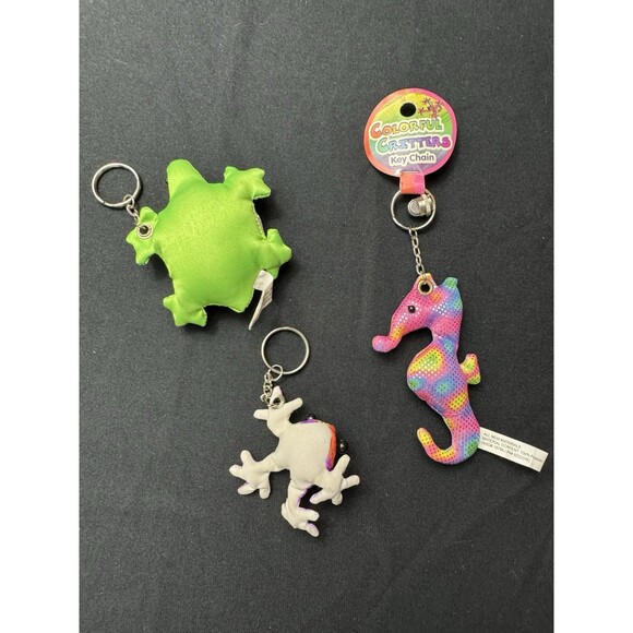Y2K Sea Colorful Critters Keychains Shimmery Sand Plush Nostalgic Frog Turtle - Picture 5 of 5